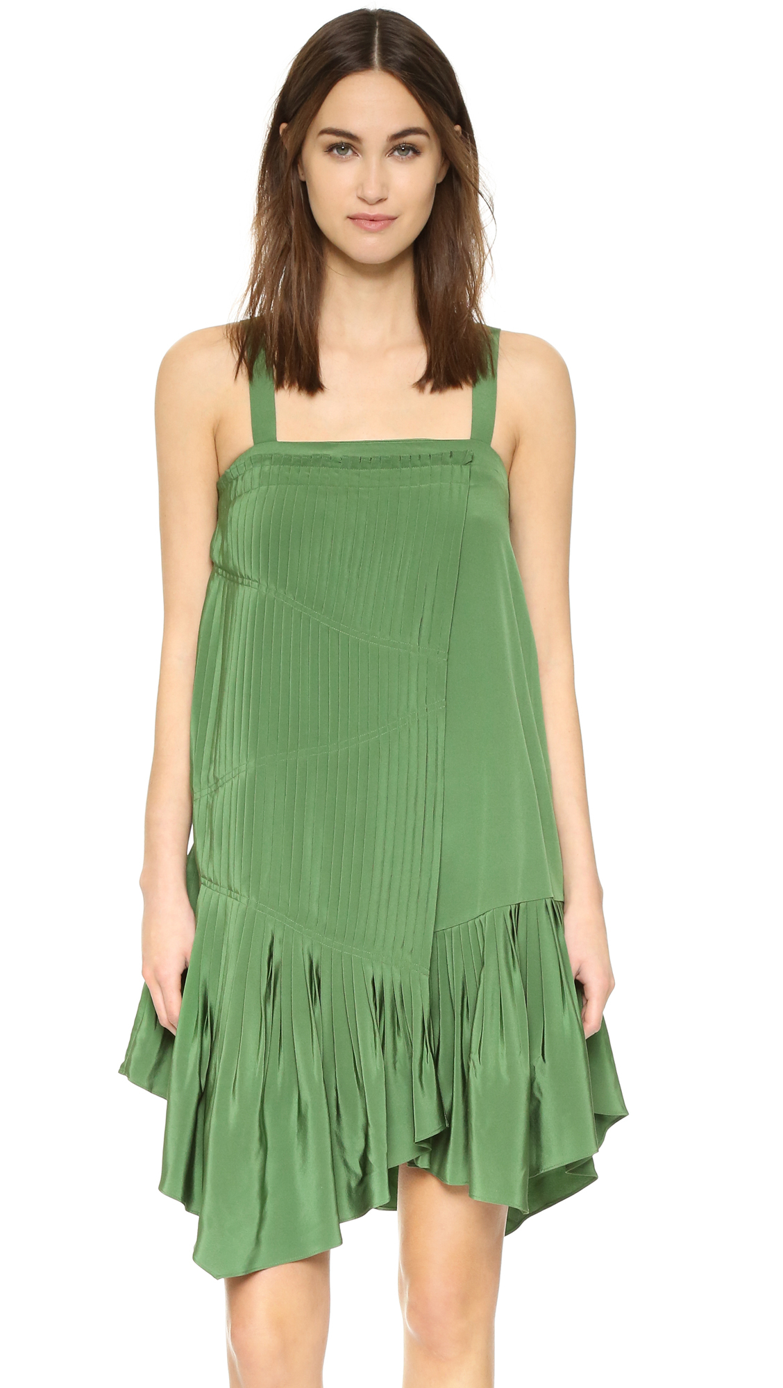 Lyst Tibi Pleated Stry Dress In Green Gallery