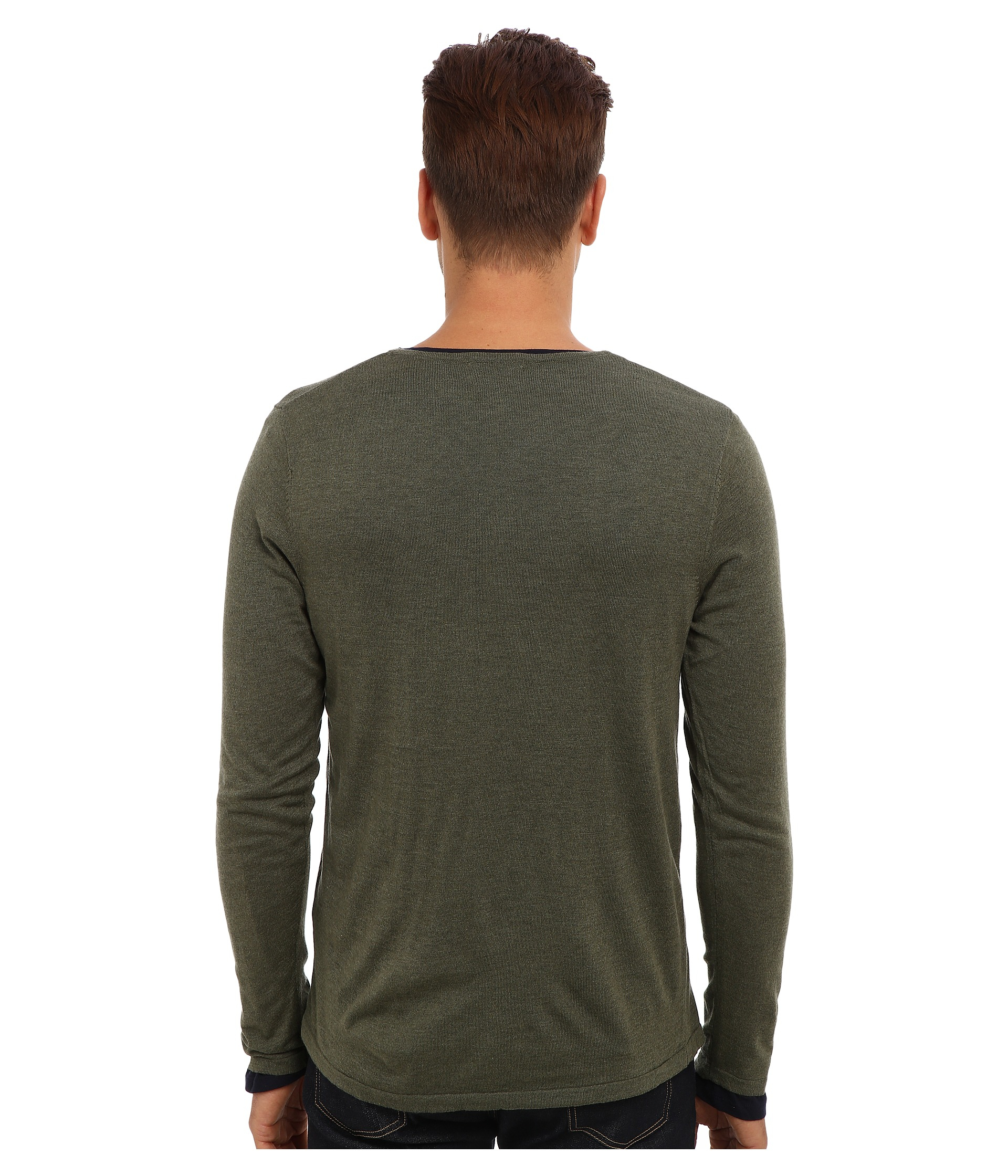 Scotch & soda Classic V-neck Sweater with Long Sleeve Tee in Green for ...