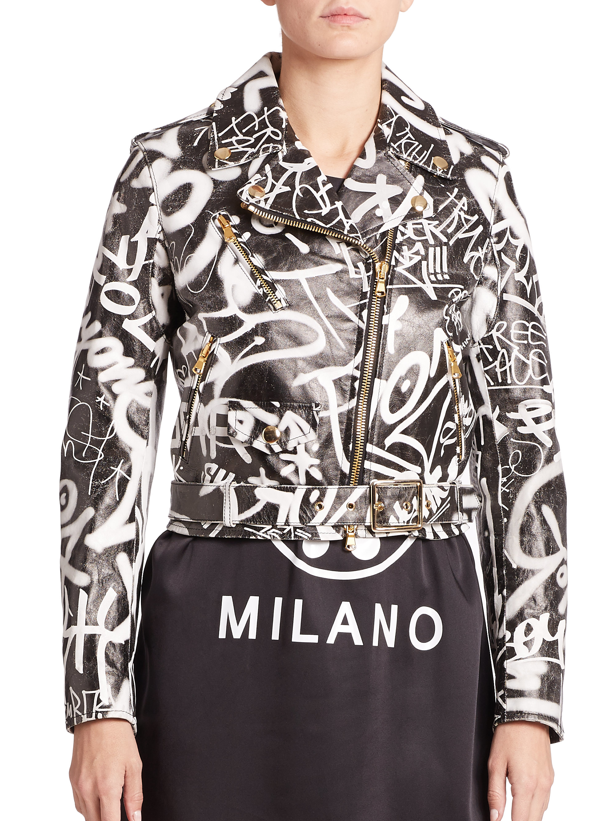 Moschino Graffiti Faux Leather Jacket In Black Lyst Gallery