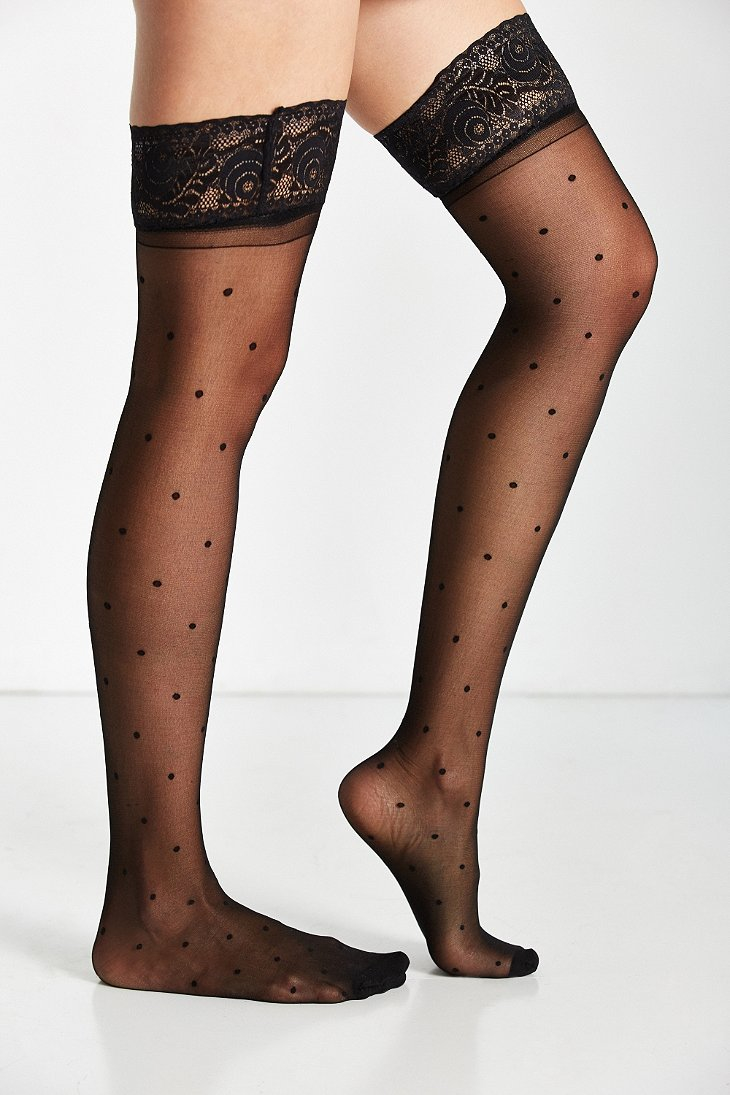 Polka dot top thigh high stockings