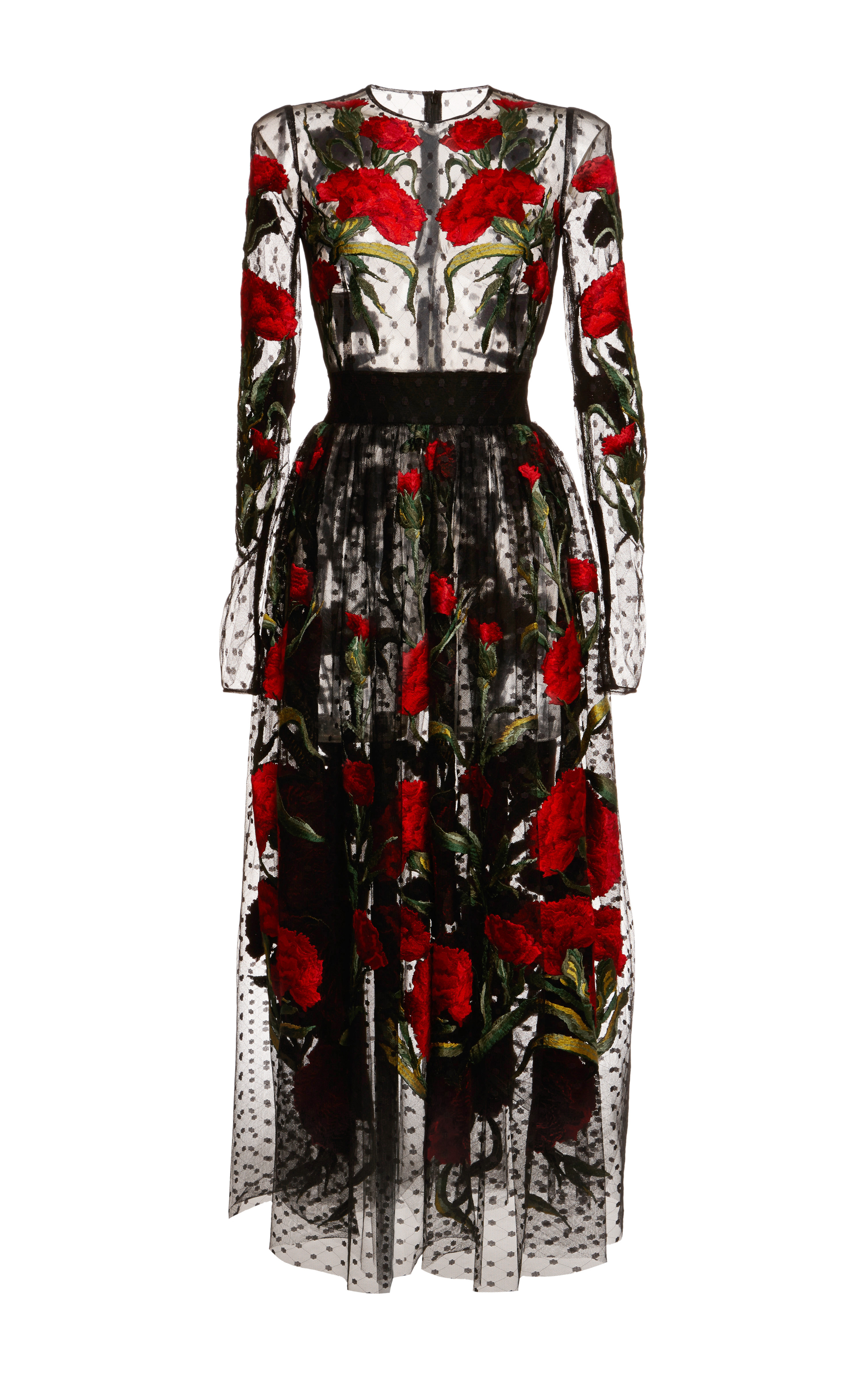 Dolce & gabbana Dotted Tulle Carnation Embroidered Dress in Floral