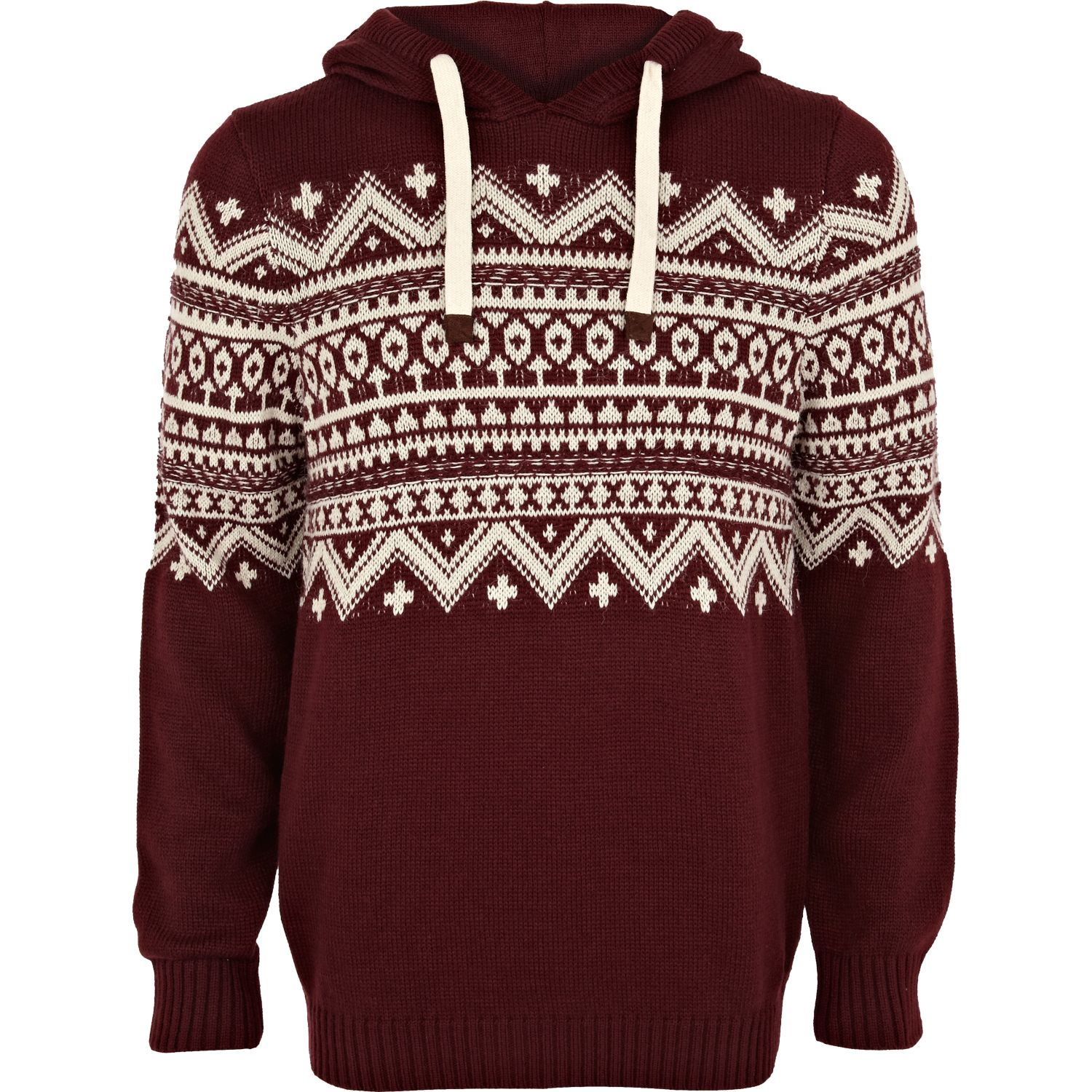 River Island Red Fair Isle Panel Hooded Jumper in Red for Men | Lyst
