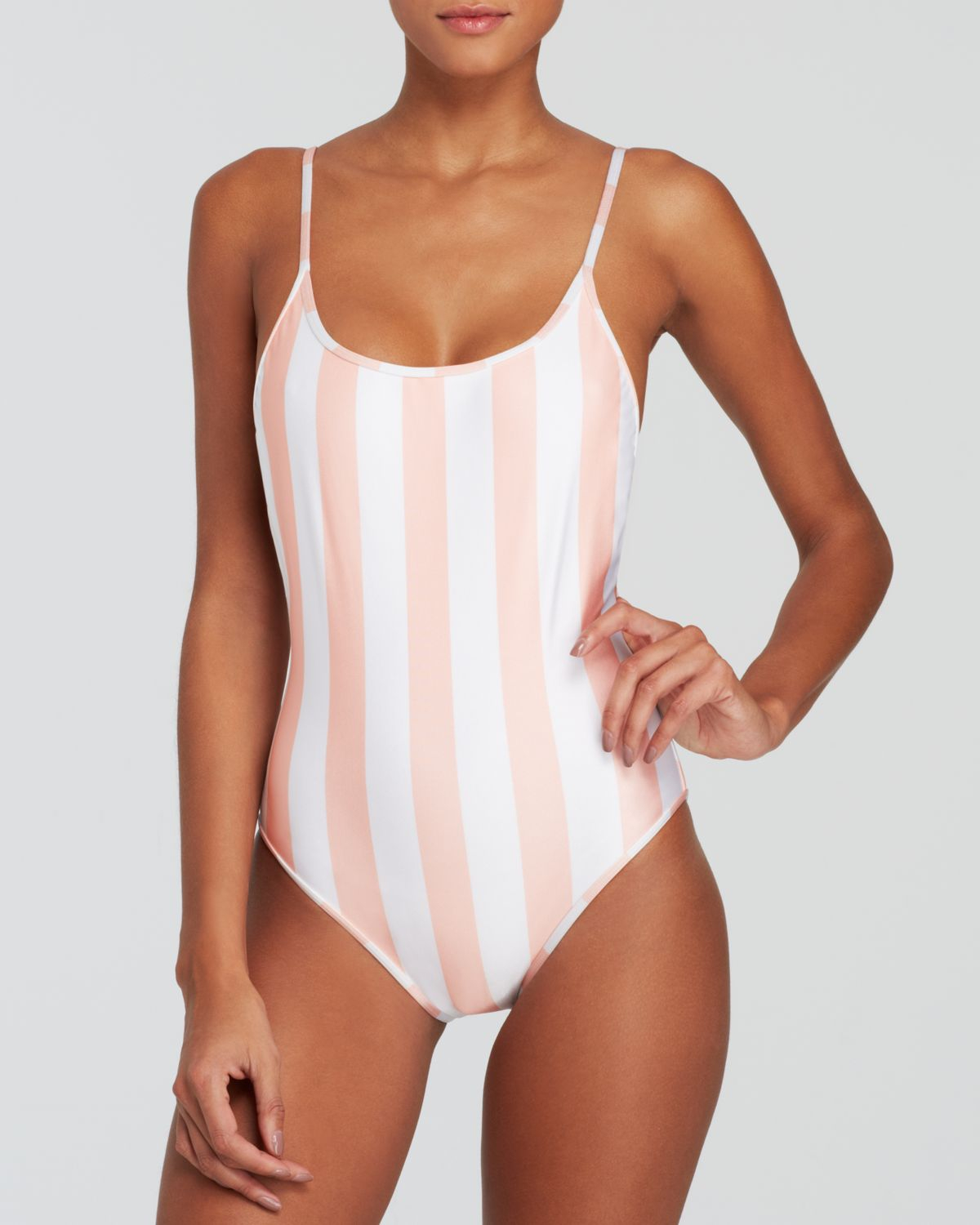 Wildfox Hotel Stripe 90 S One Piece Swimsuit In Coral Pink Lyst