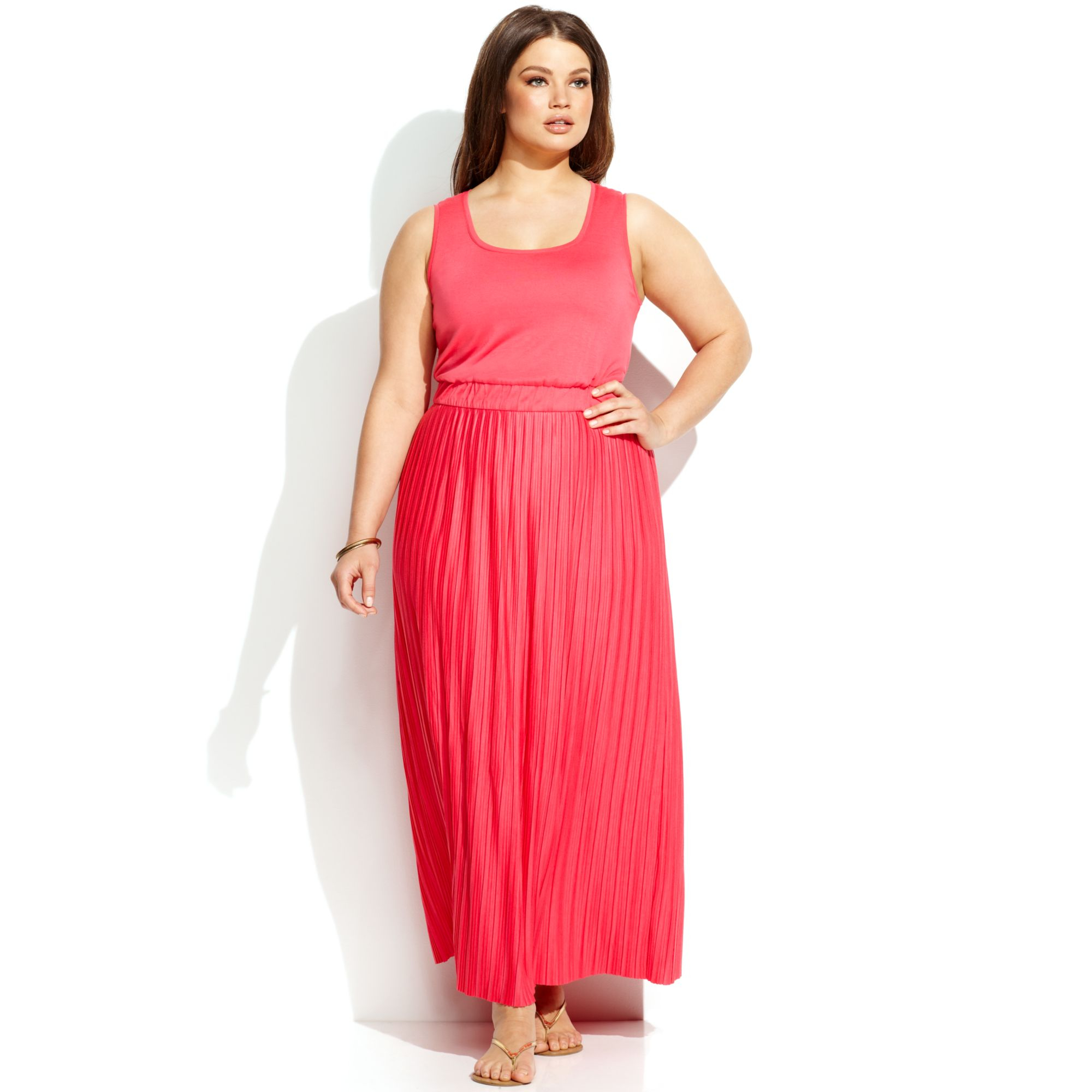 Calvin klein Plus Size Sleeveless Pleated Dress in Pink Lyst