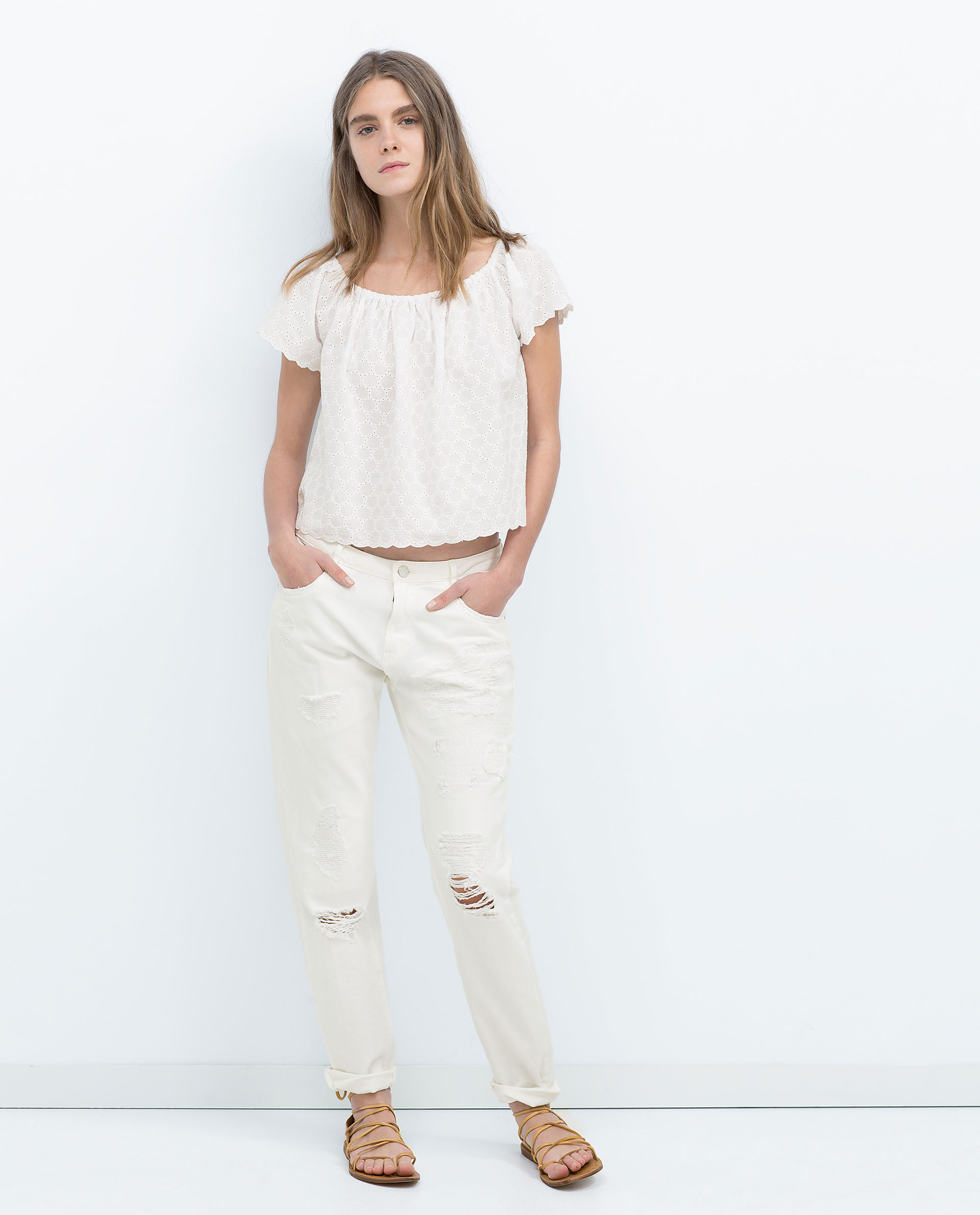 Zara Boat Neck Top in White Lyst