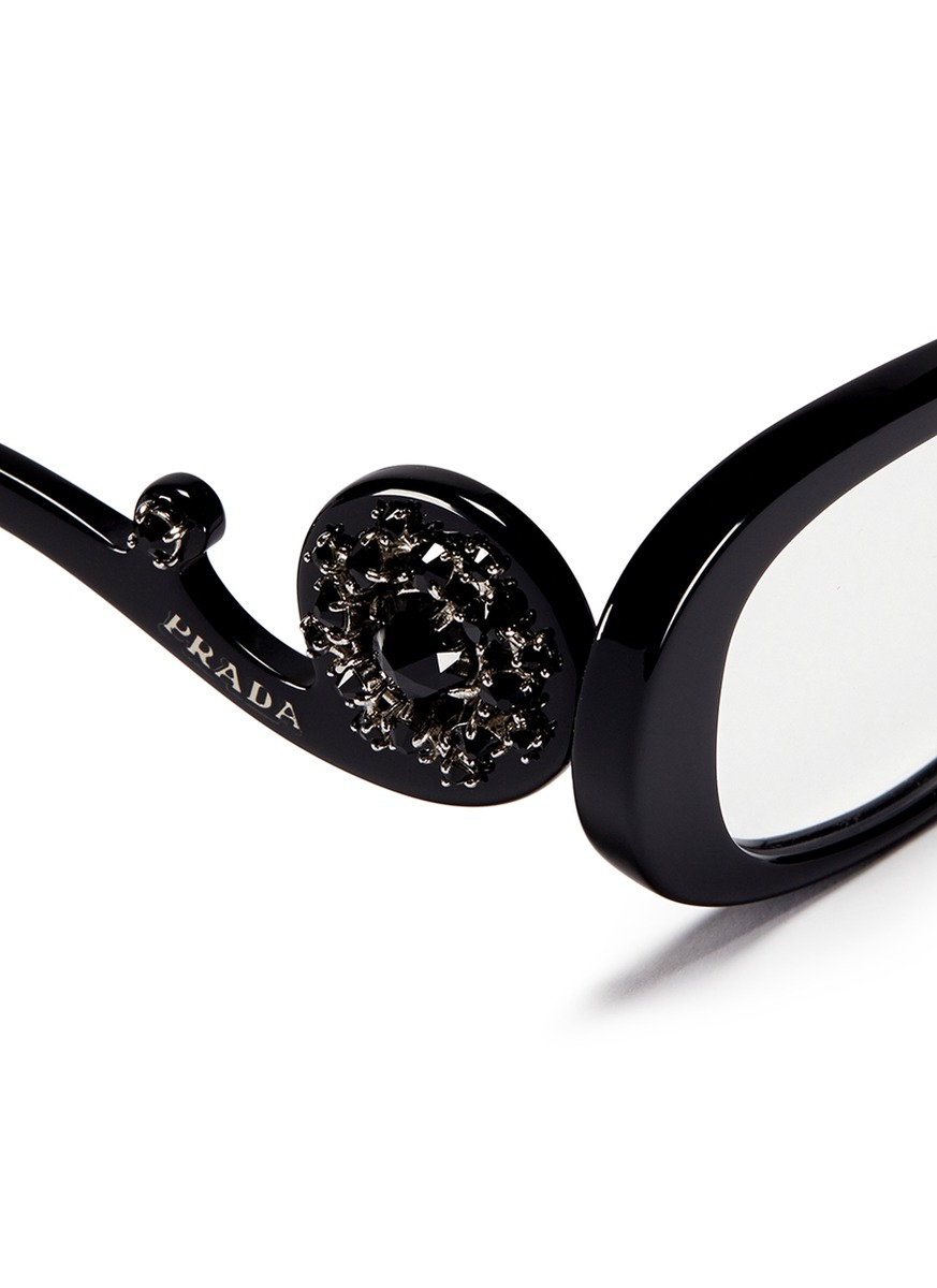 værdi klasse Brun Prada Ornate Crystal Swirl Temple Acetate Optical Glasses in Black | Lyst