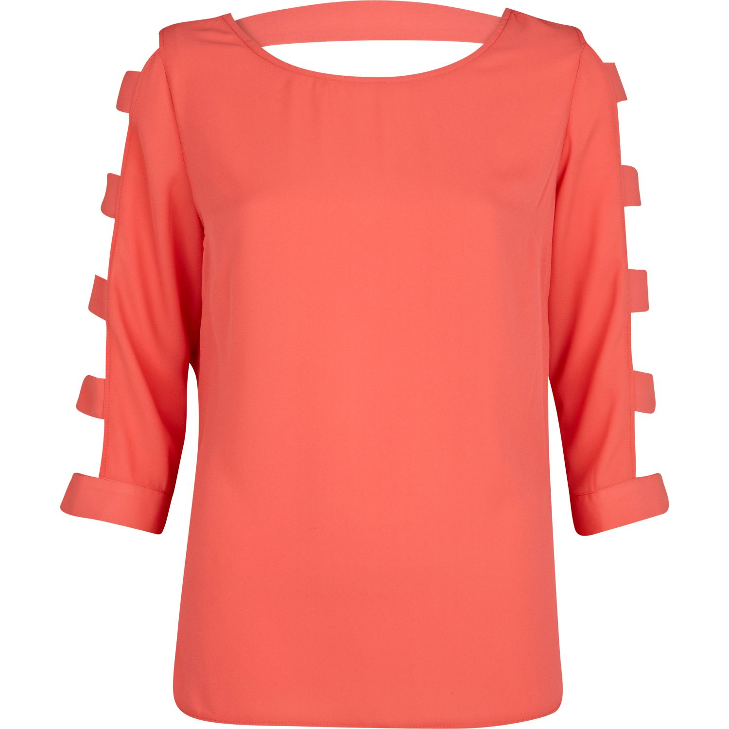 lyst river island coral cut out sleeve top in pink lyst river island coral cut out sleeve top in pink