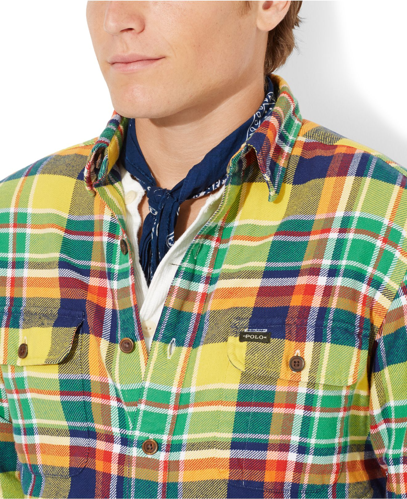 Polo Ralph Lauren Plaid Flannel Workshirt in Yellow for Men Lyst