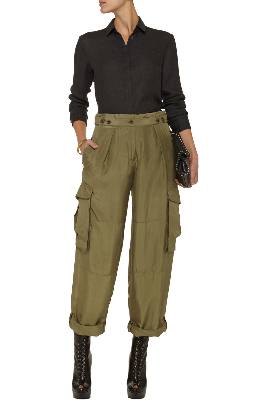 Alexander McQueen Silk Cargo Pants in Green | Lyst