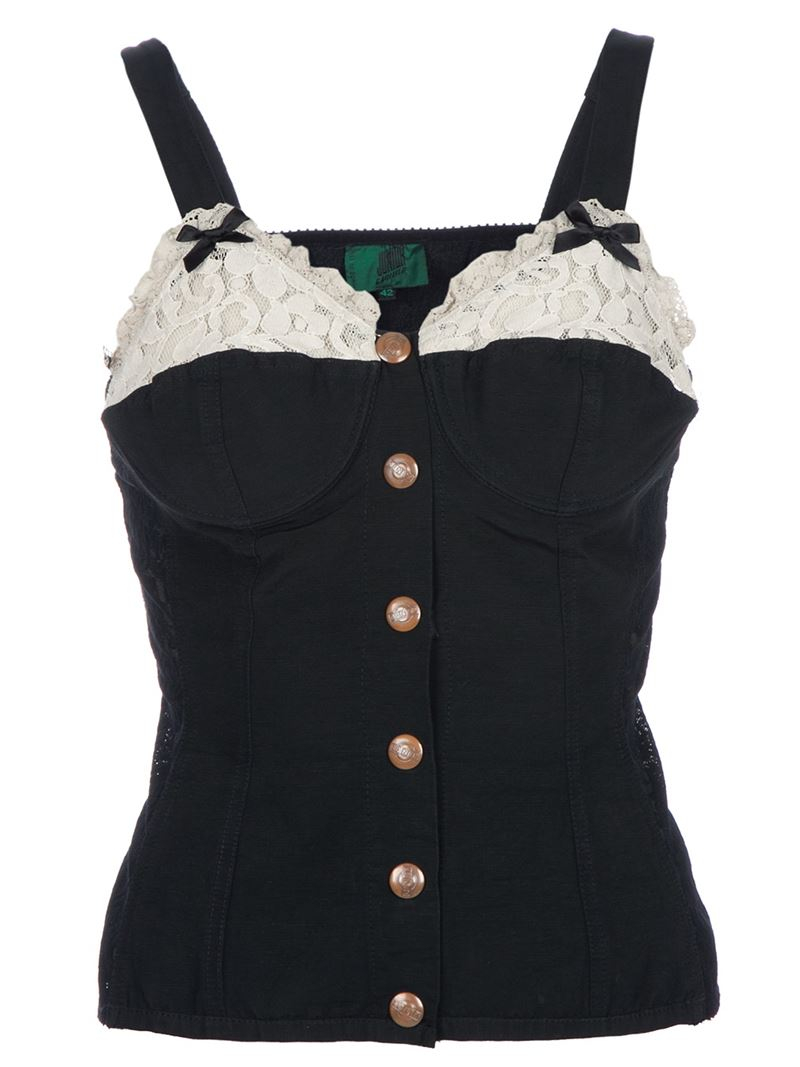 Jean Paul Gaultier Cotton Corset Vest Top in Black - Lyst