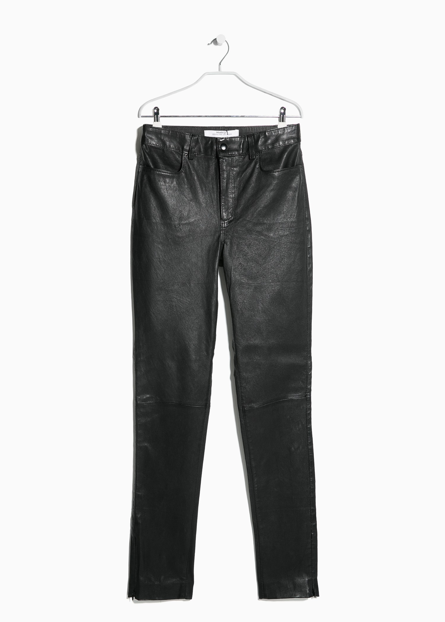 Mango High-Waist Leather Trousers in Black - Lyst