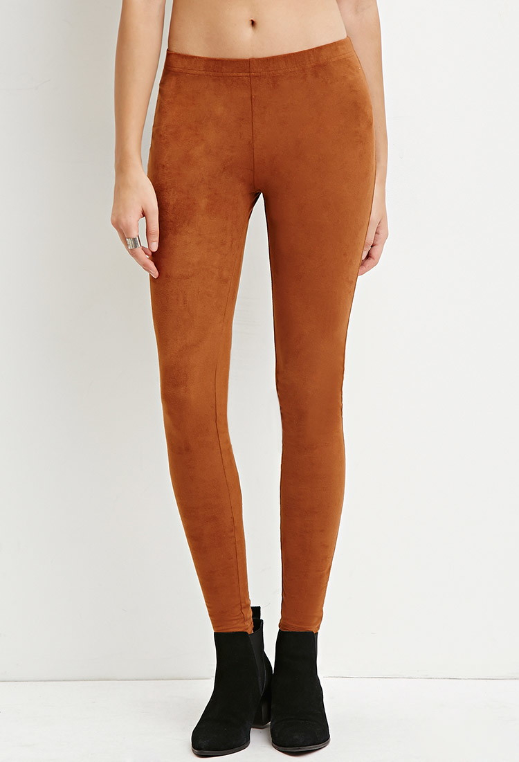 Synthetic Faux Suede Leggings in Camel 
