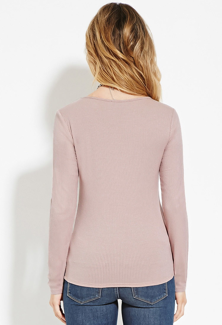 Forever 21 Ribbed Knit Top in Pink (DUSTY PINK) Lyst