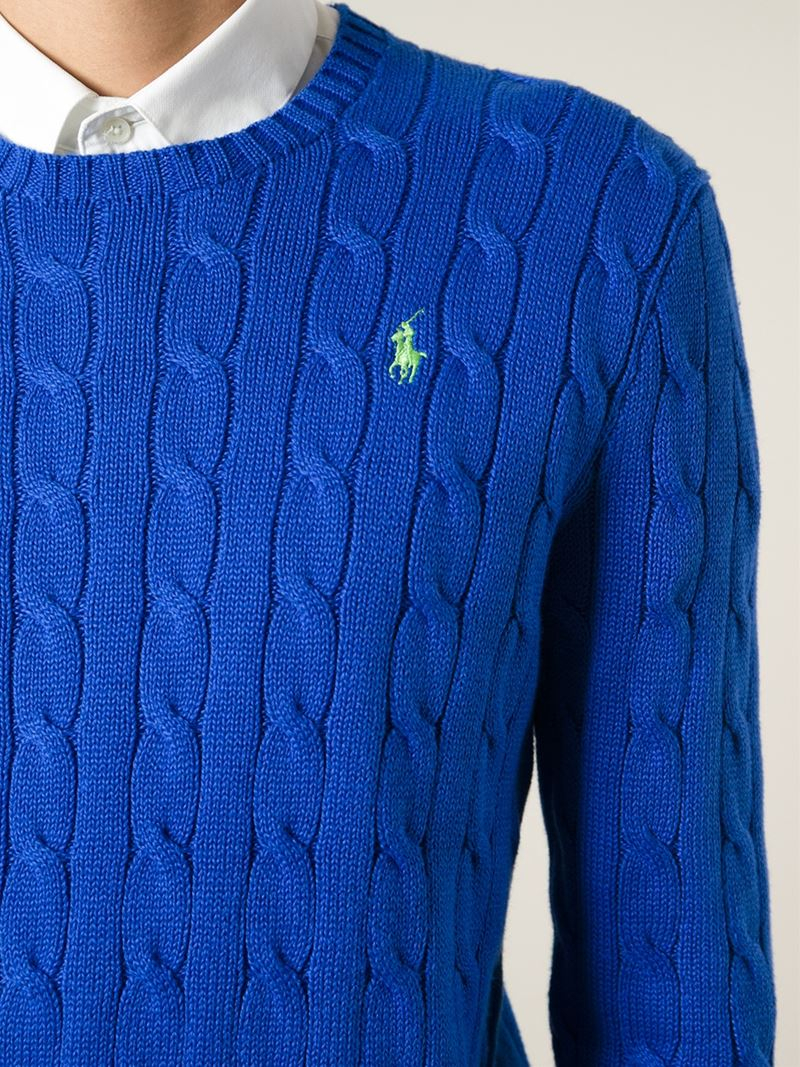 ralph lauren blue cable knit sweater