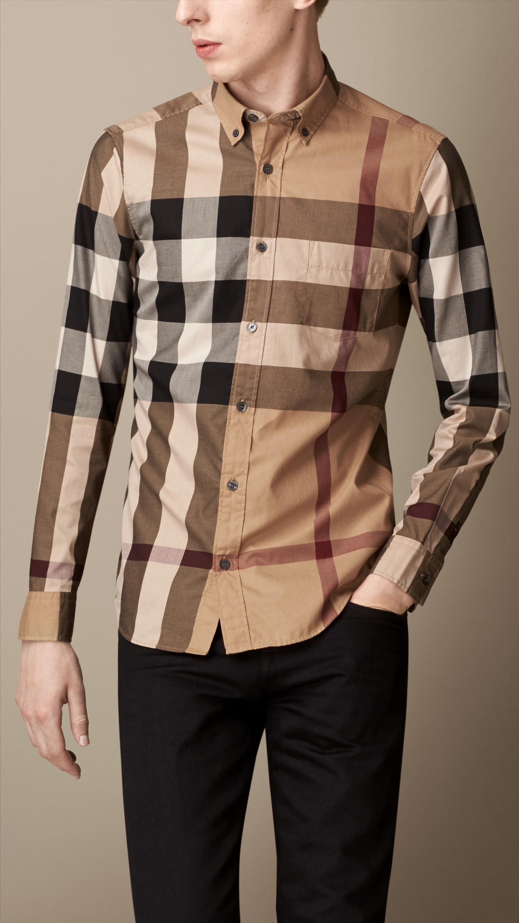 burberry men's cotton exploded check button down shirt