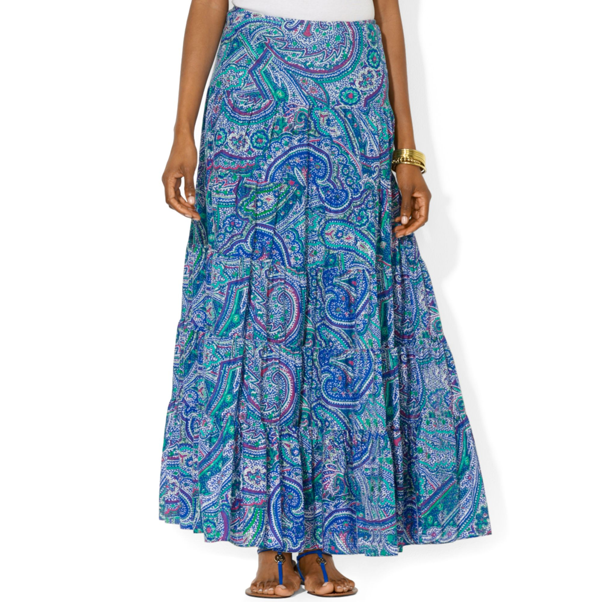 Lauren by Ralph Lauren Tiered Paisleyprint Maxi Skirt in Blue - Lyst
