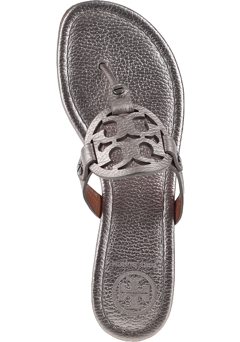 Tory Burch Miller Thong Sandal Pewter Leather in Metallic | Lyst