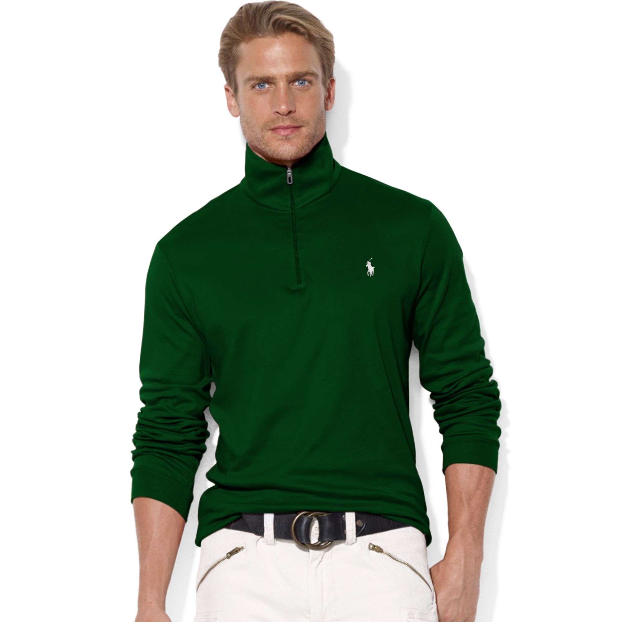 Lyst Ralph Lauren Half Zip Mock Neck Pima Cotton Pullover in Green