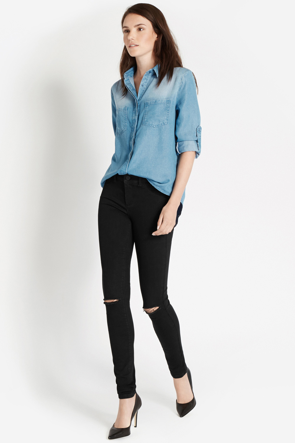 Lyst Oasis Jade Stretch Skinny Slashed Knee Jeans in Black