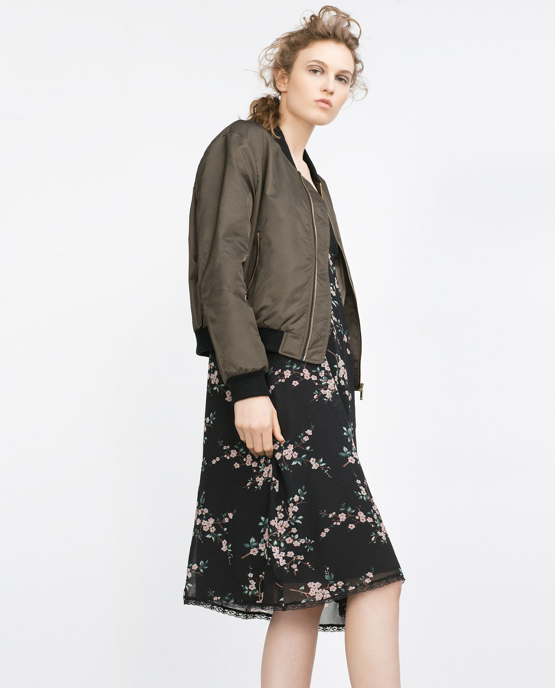 Zara Quilted Bomber Jacket in Natural Lyst