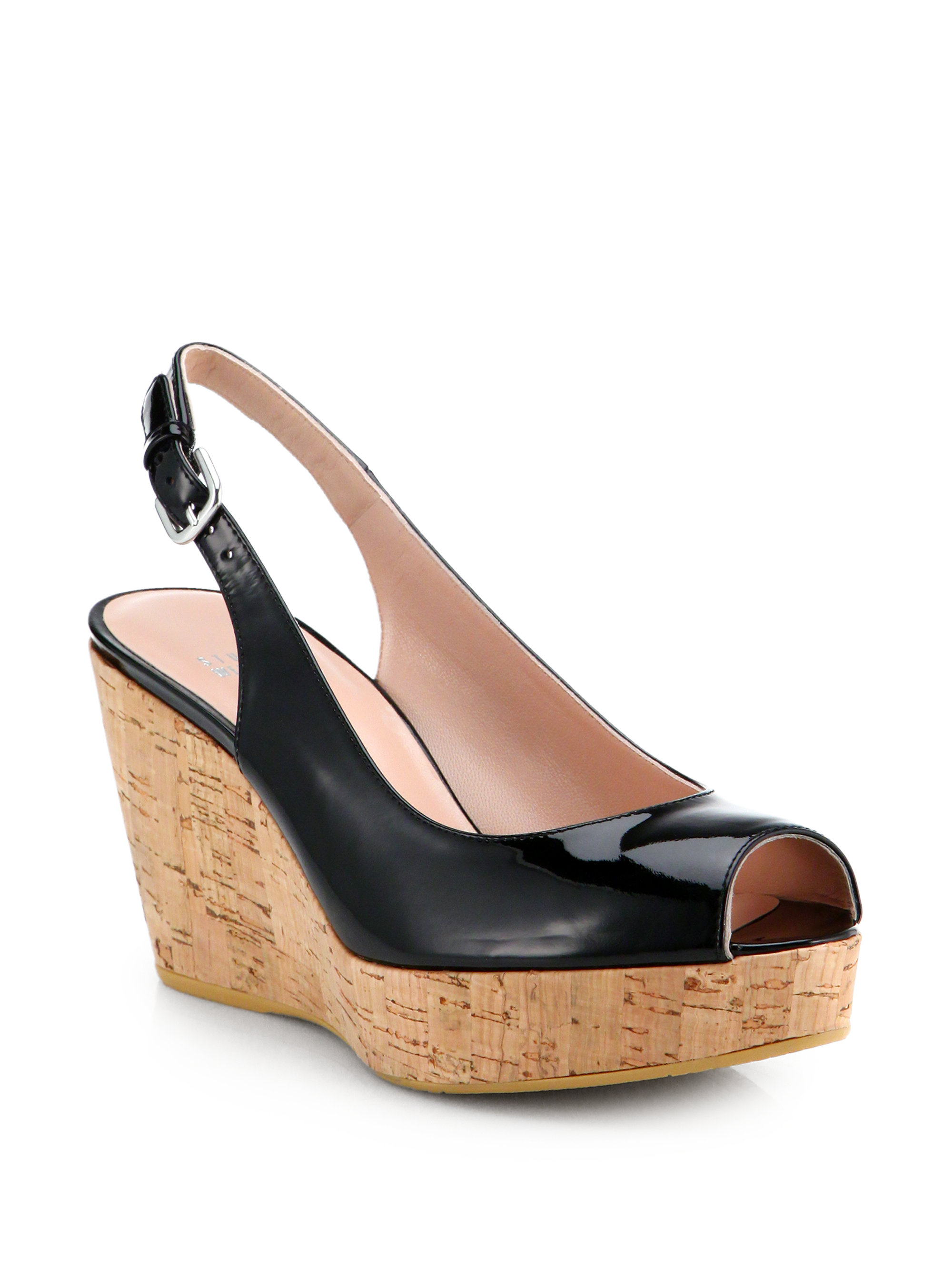 Stuart Weitzman Jean Patent Leather Slingback Wedge Pumps in Black - Lyst