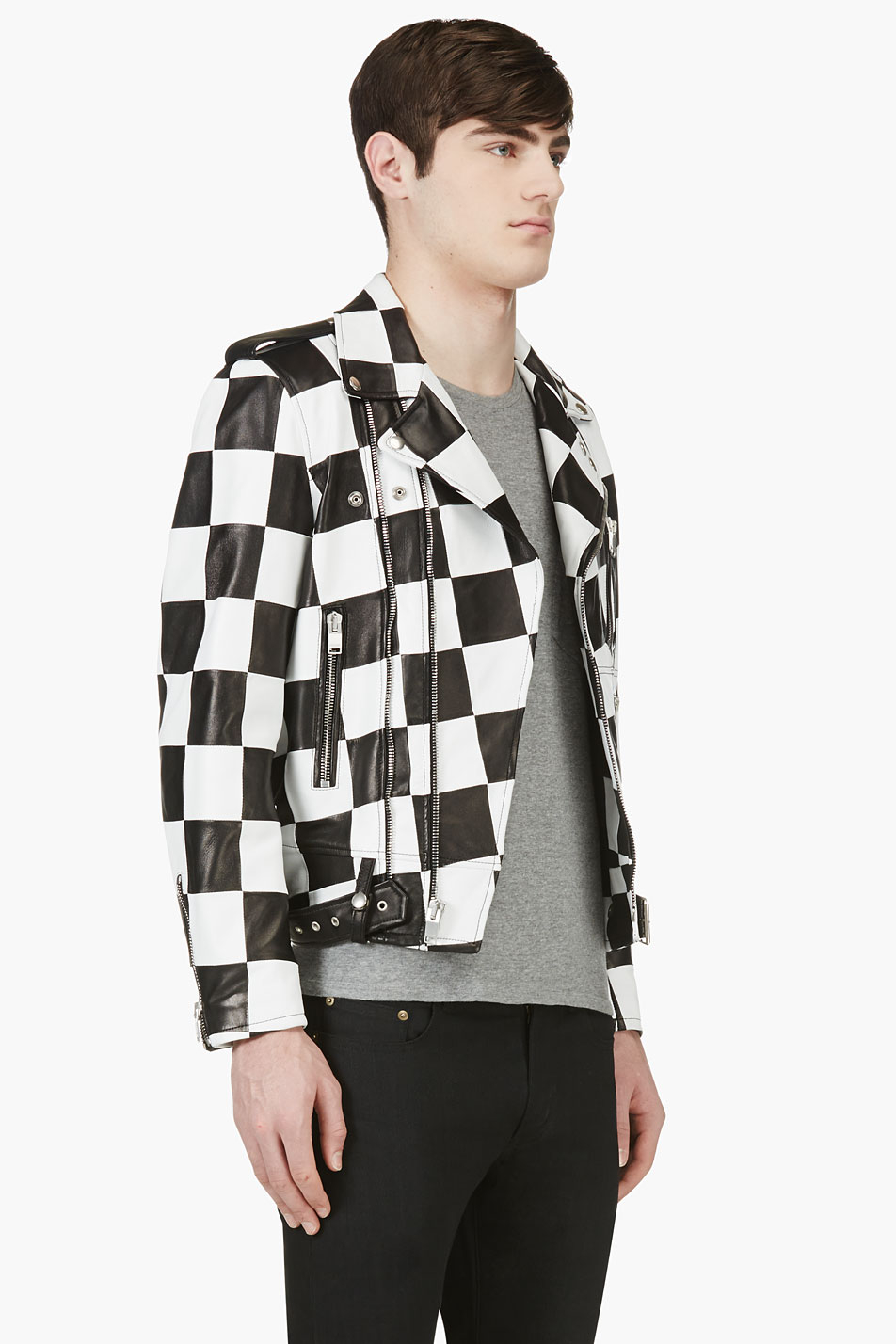 Black And White Leather Biker Jacket Images