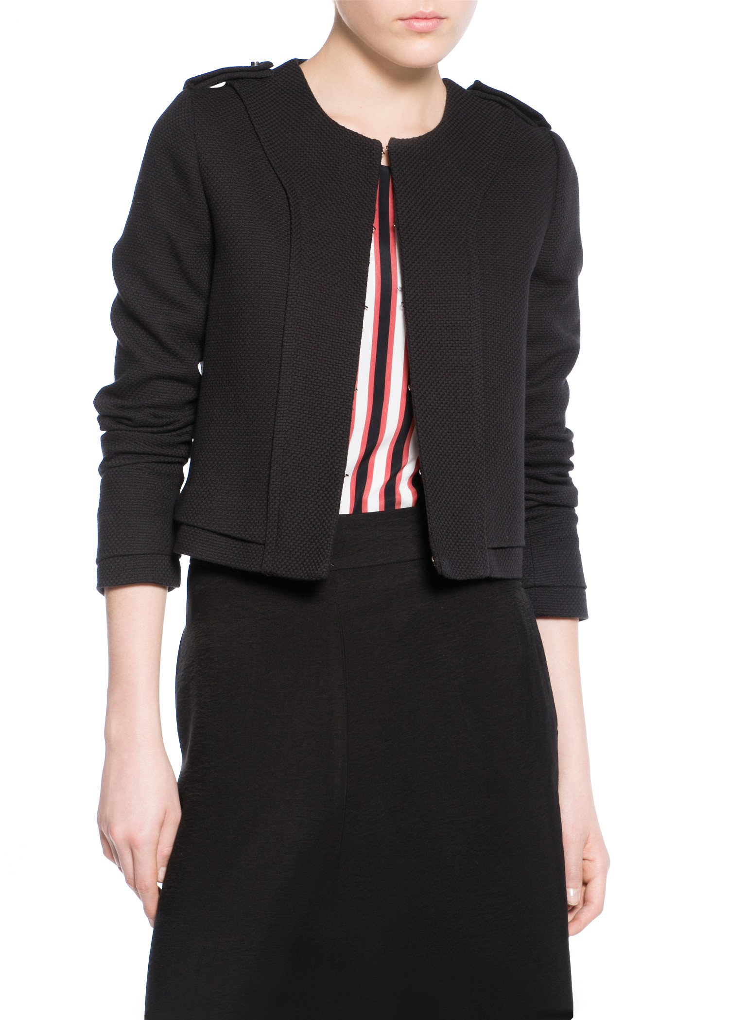 Lyst - Mango Textured Cropped Jacket in Black