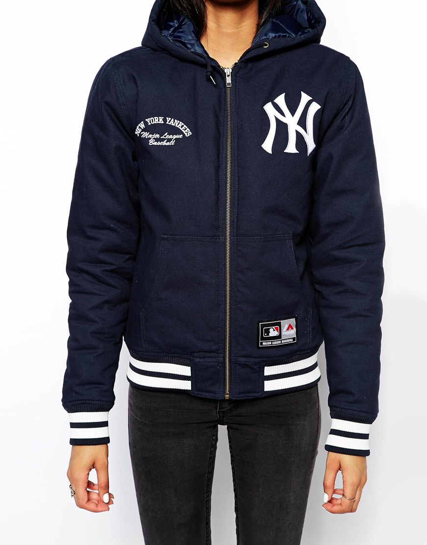 Majestic New York Yankees Hooded Coat in Blue | Lyst