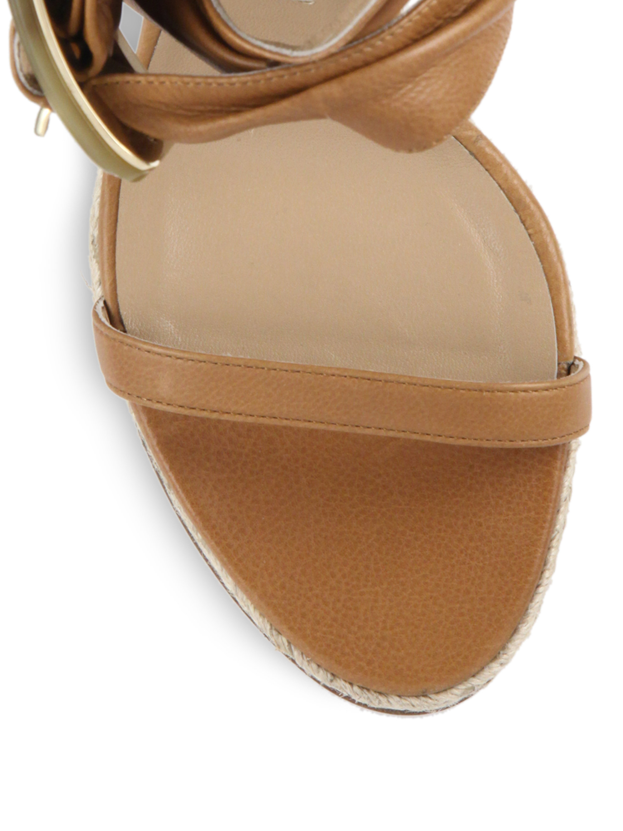 Burberry Catsbrook Leather Espadrille Wedge Sandals in Camel (Brown) - Lyst