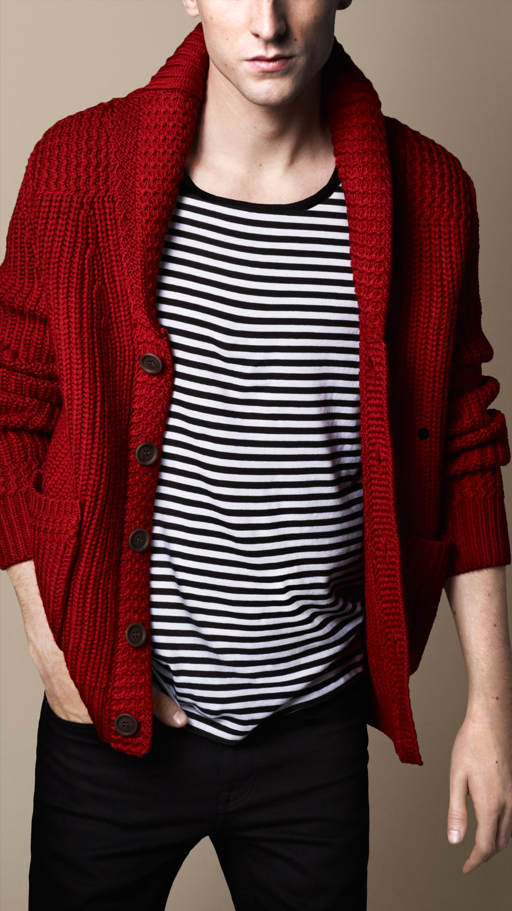 Lyst - Burberry Shawl Collar Cardigan in Red for Men