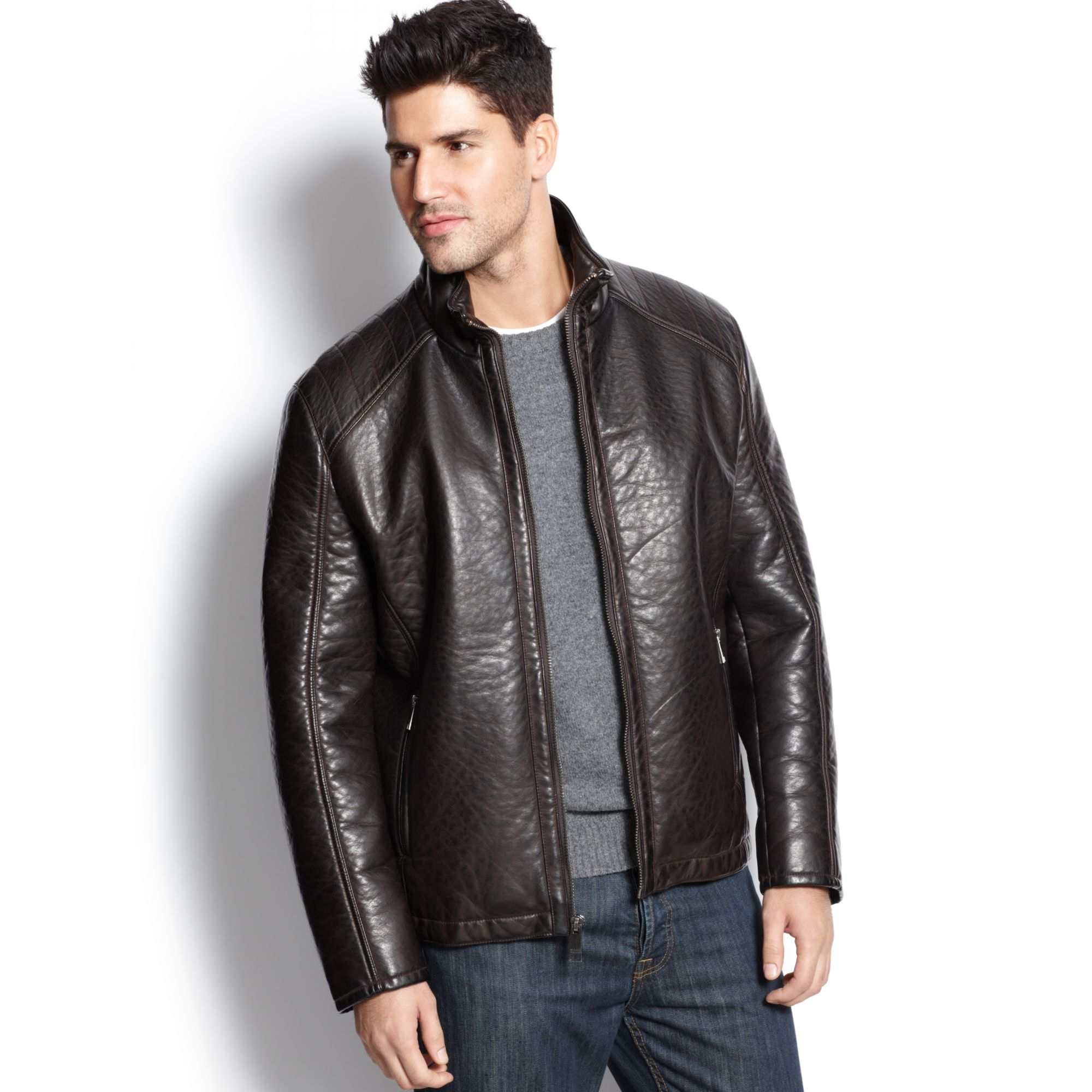 Marc new york Bubble Faux Leather Jacket in Brown (Espresso) | Lyst