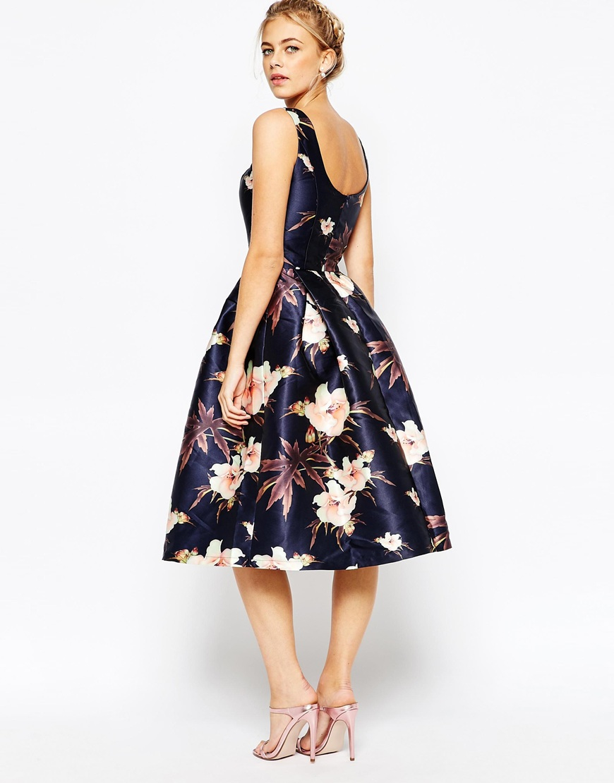 Chi Chi London Full Prom Skater Dress In Floral Print - Navy in Blue | Lyst
