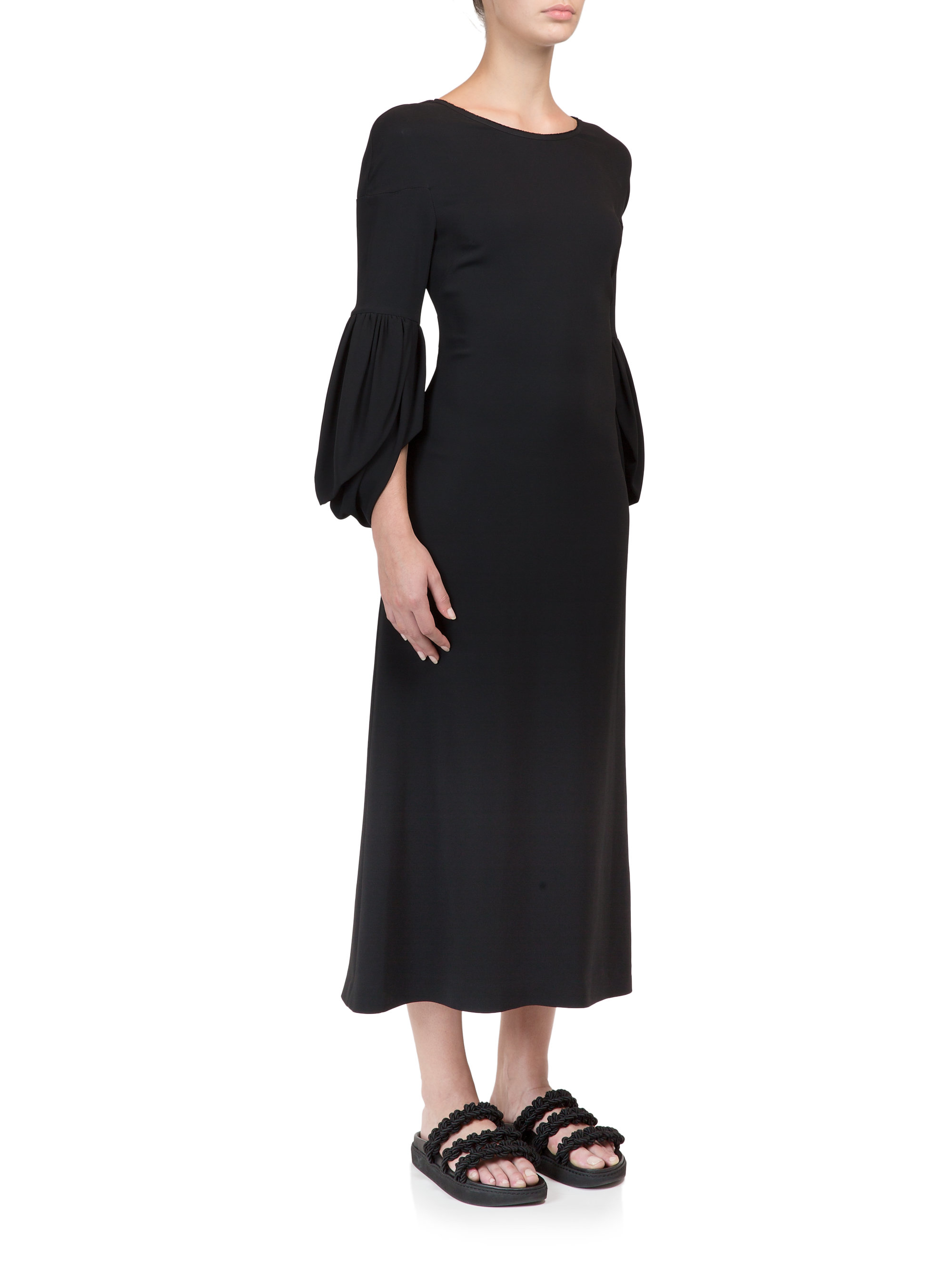 Simone rocha Backless Balloon-sleeve Midi Dress in Black | Lyst