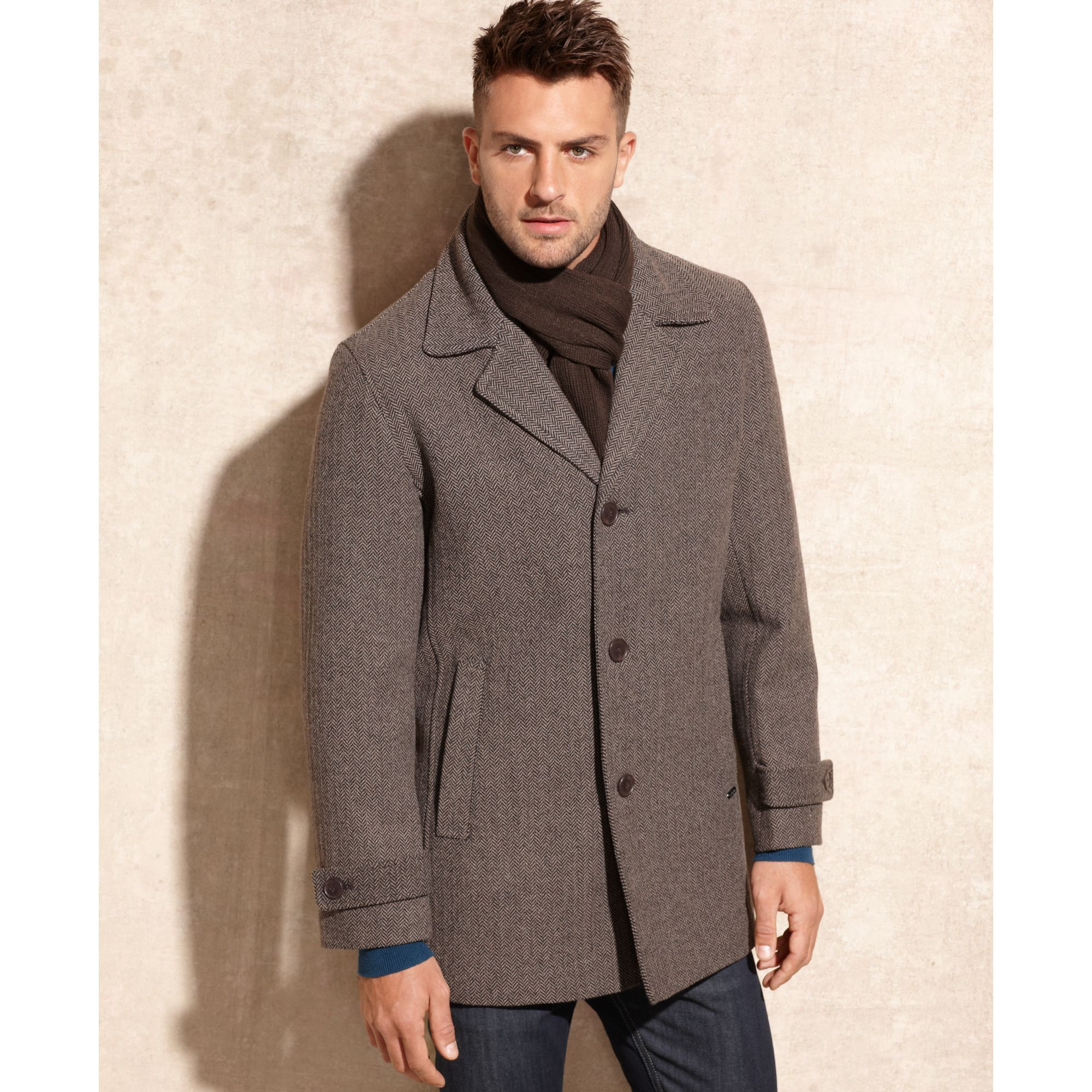 melton wool walking coat with scarf