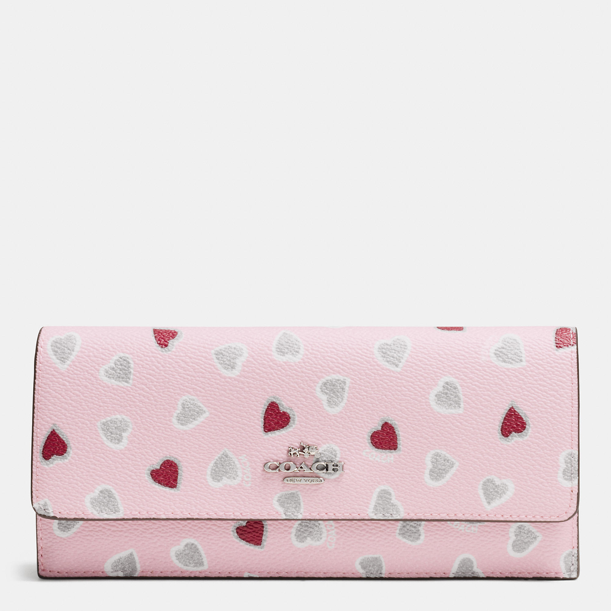 Coach Small Trifold Wallet In Signature Canvas With Heart Cherry Print