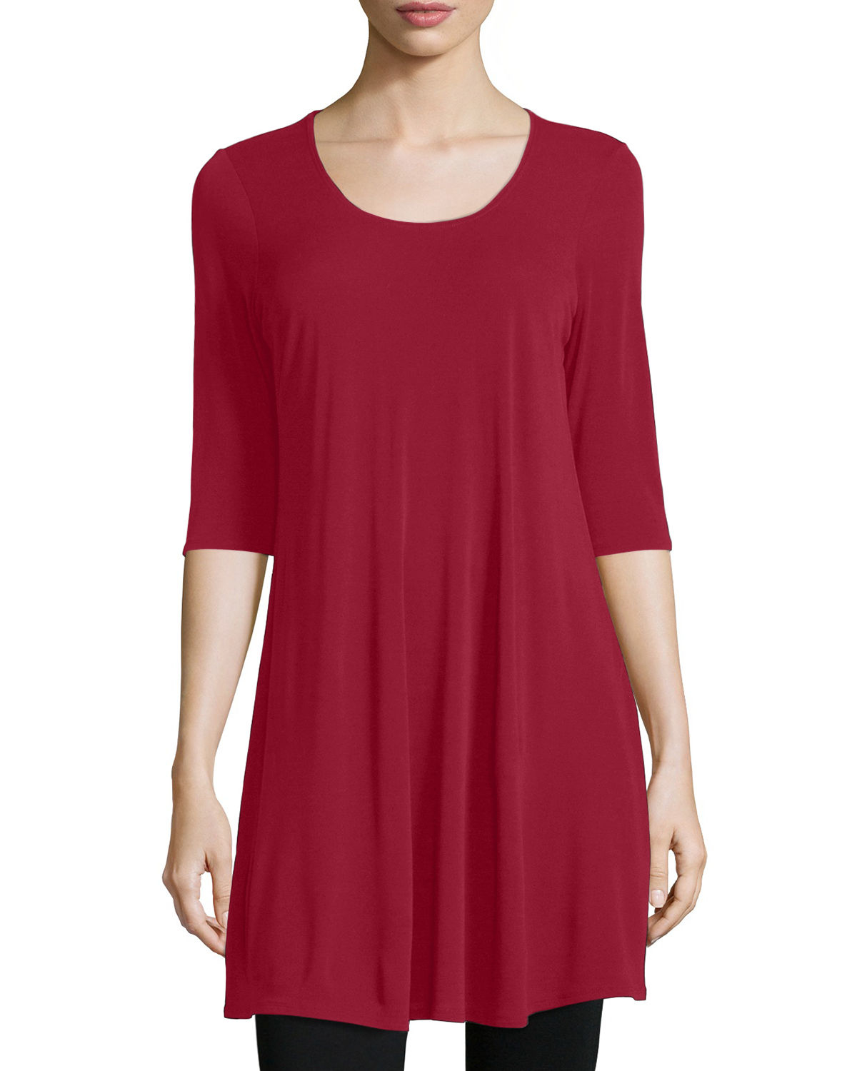 Eileen Fisher Halfsleeve Silk Jersey Tunic in Red (RED SAFFRON) Lyst