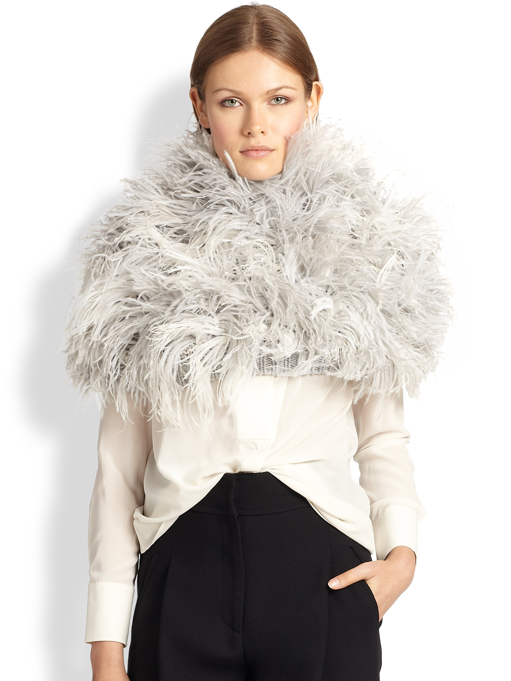 Brunello Cucinelli Ostrichfeather Capelet in Gray Lyst