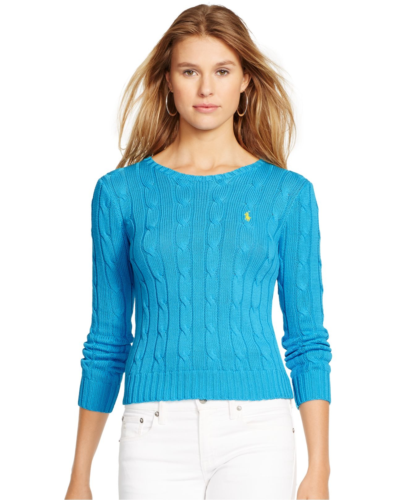 Lyst - Polo Ralph Lauren Cable-knit Cotton Sweater in Blue