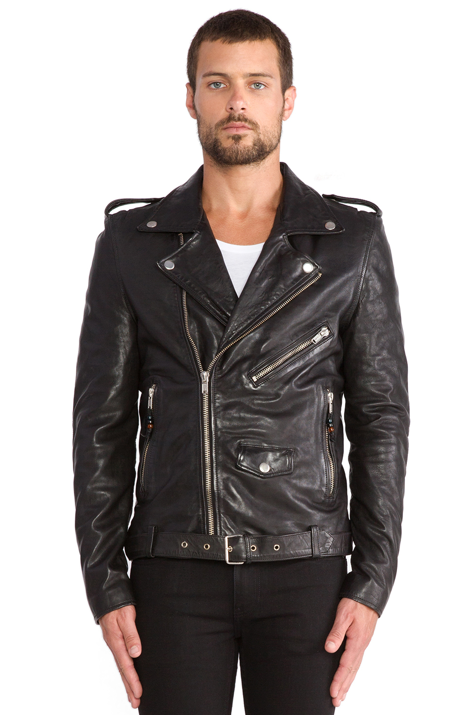blk denim leather jacket