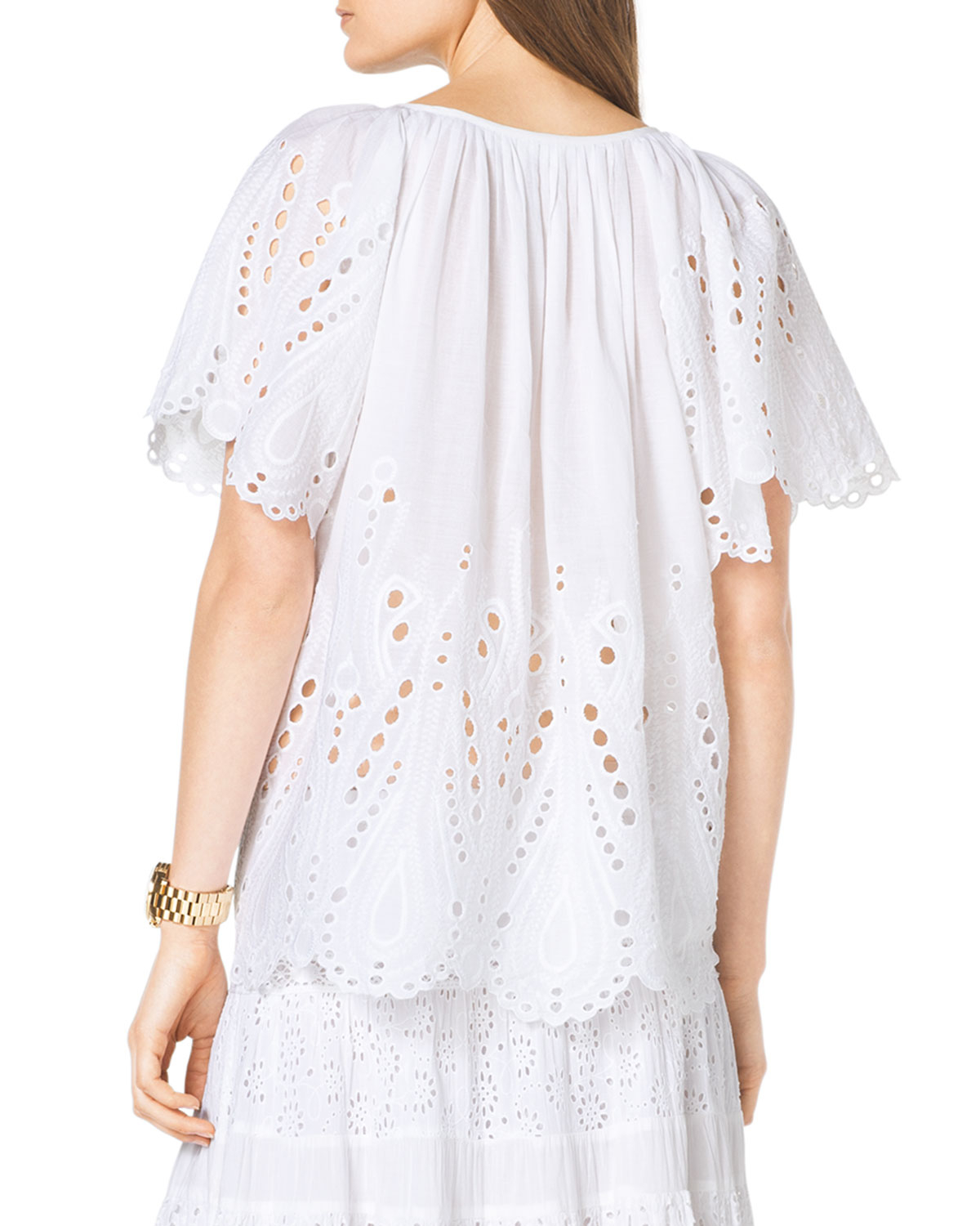 Michael michael kors Eyelet Peasant Top in White Lyst