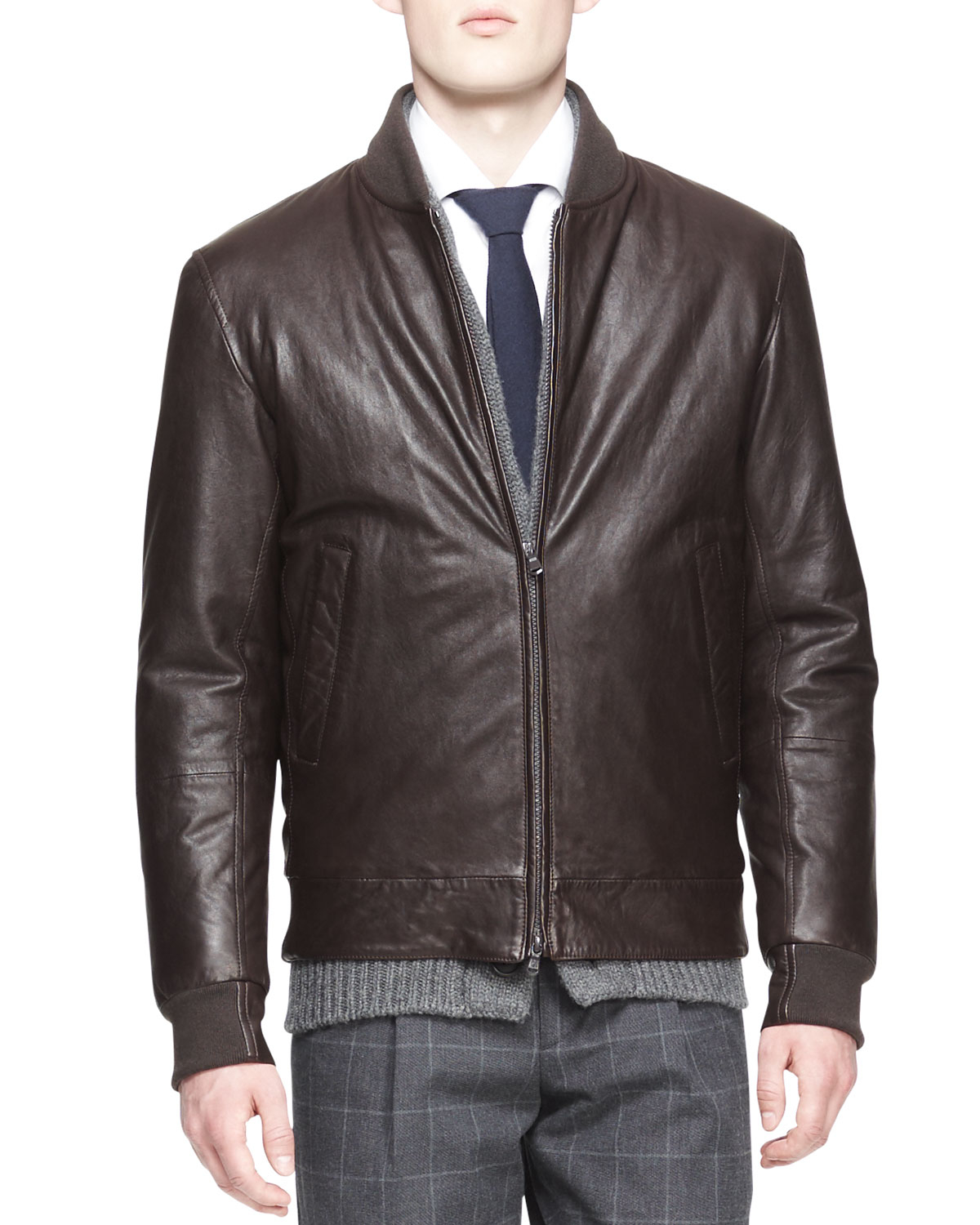 Lyst - Brunello Cucinelli Leather Thermore Bomber Jacket in Brown for Men