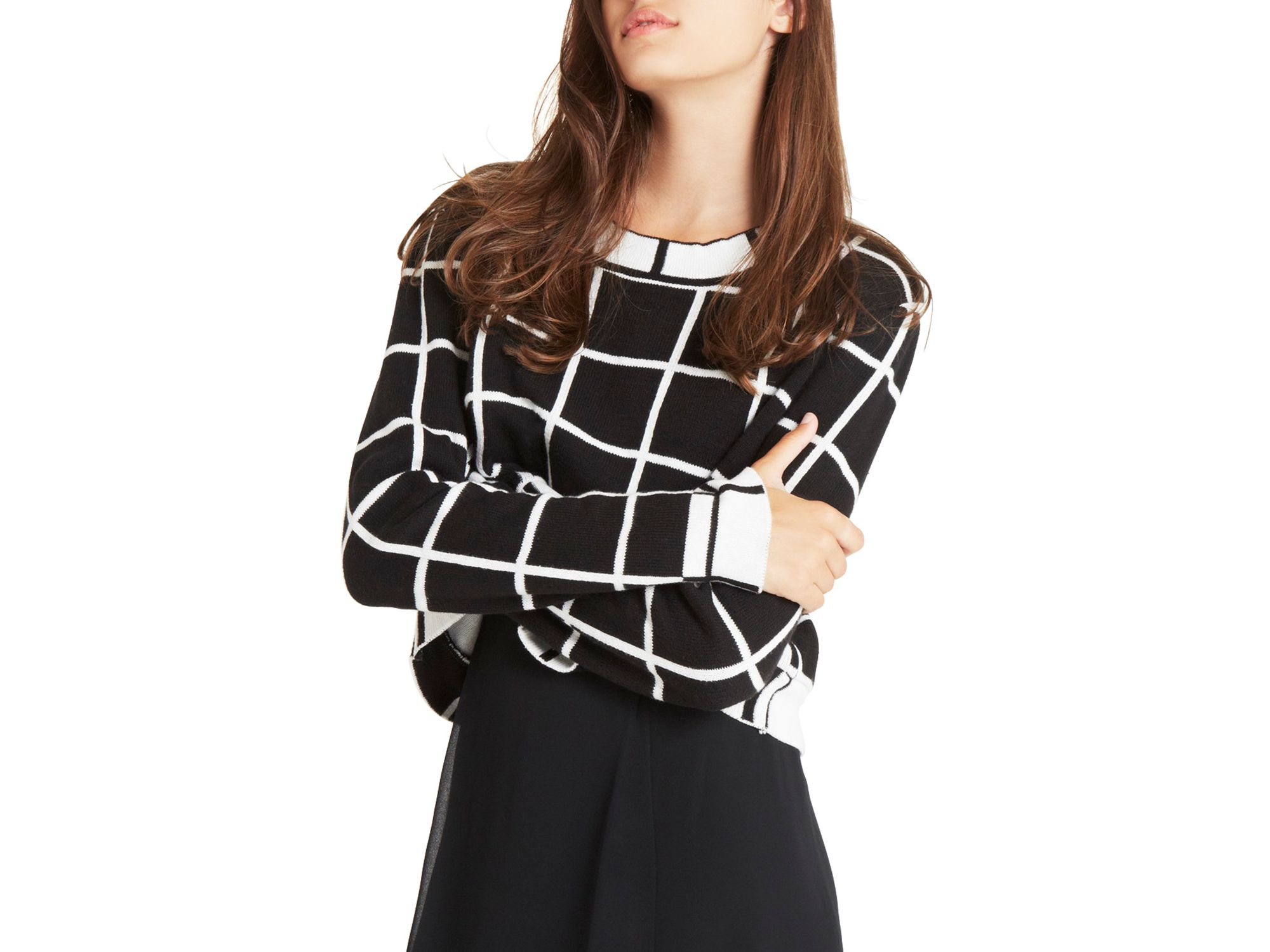 bcbgeneration grid jacquard sweater in black lyst bcbgeneration grid jacquard sweater in black lyst