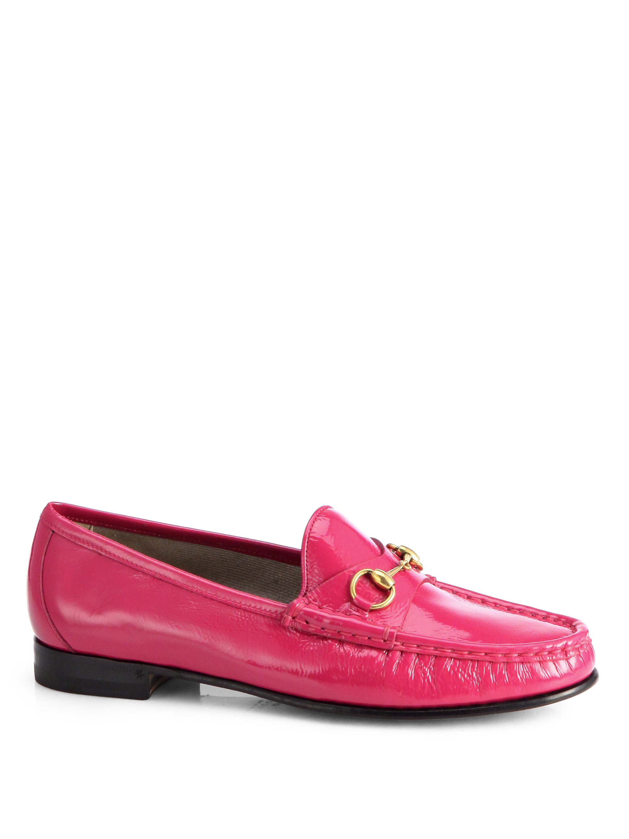 Gucci Patent Leather Horsebit Loafers in Pink | Lyst