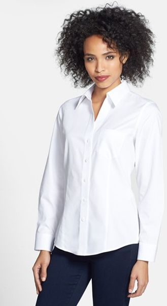 Foxcroft 'Christine' No-Iron Cotton Shirt in White Foxcroft 'Christine' No-Iron Cotton Shirt in White