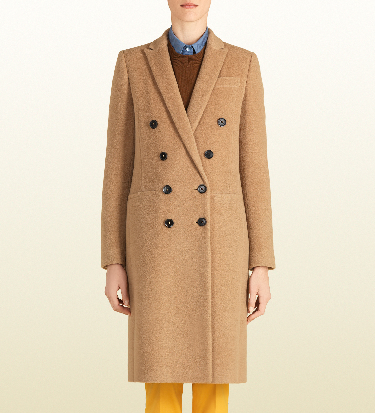 Gucci Camel Double Breasted Coat in Brown - Lyst