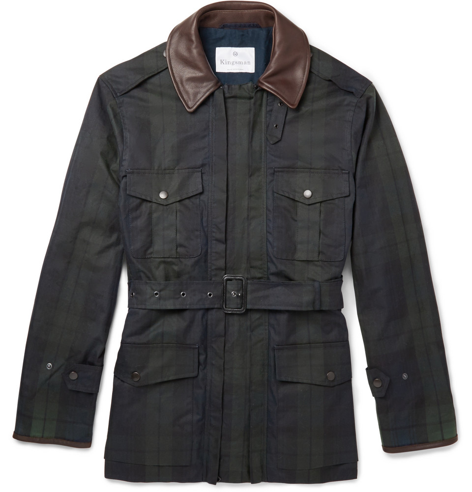Lyst - Kingsman Black Watch Waxed-Cotton Field Jacket With Leather ...