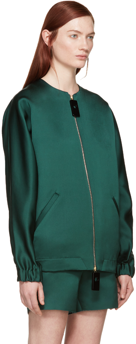 green silk bomber jacket
