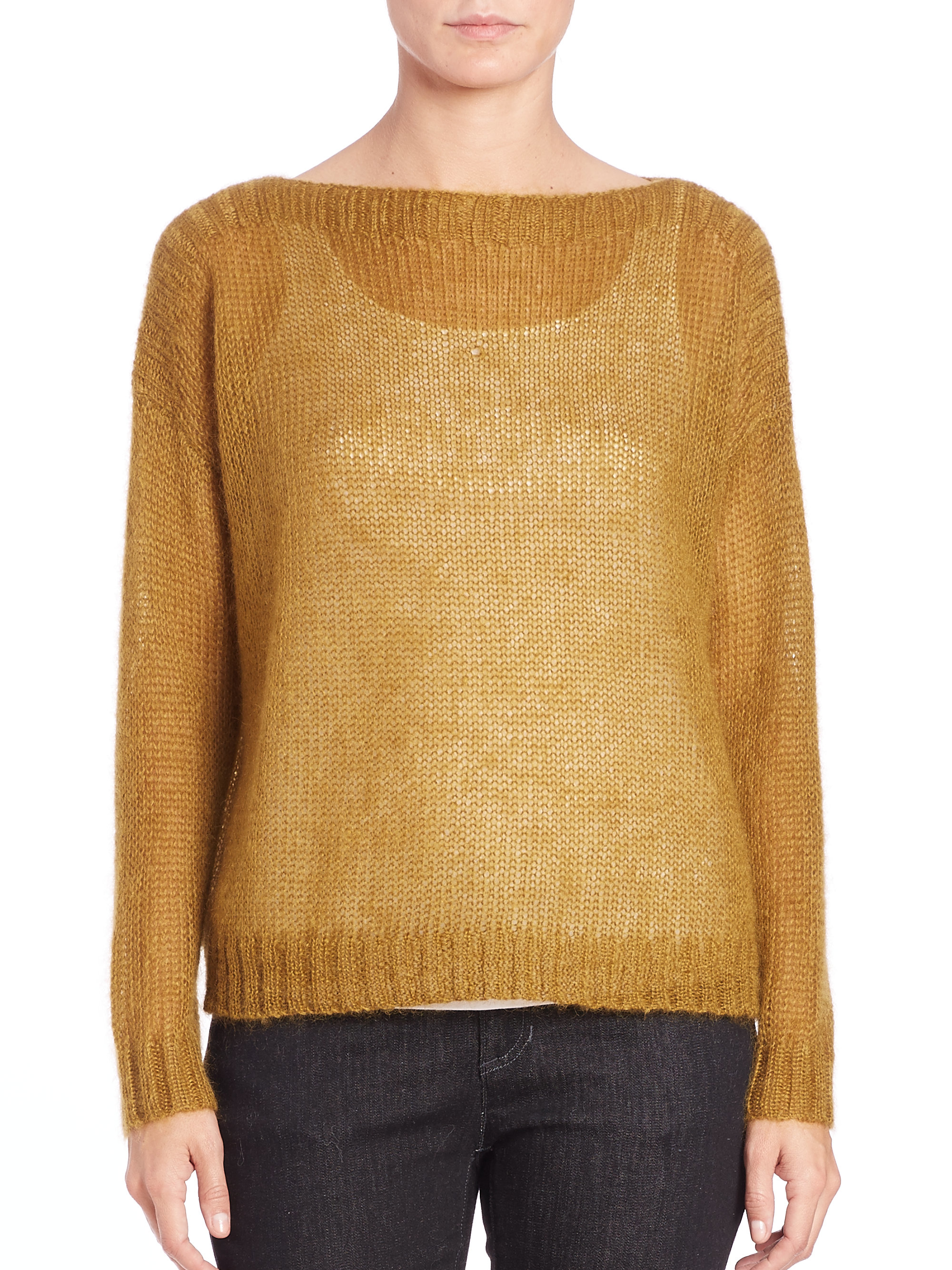 Eileen fisher Airy Mohair blend Boxy Sweater in Gold gold Eileen fisher Airy Mohair blend Boxy Sweater in Gold gold