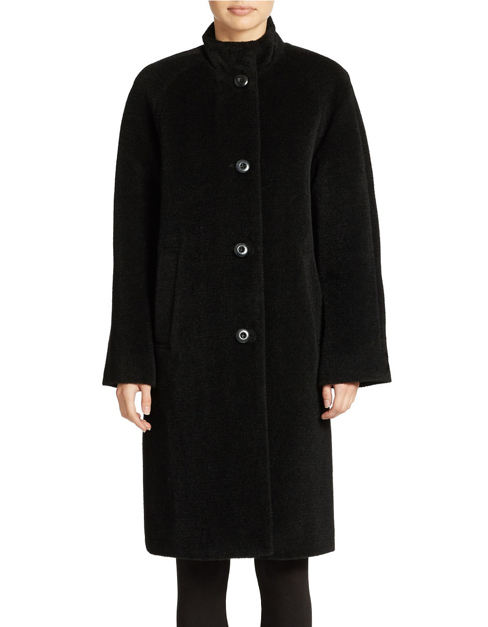 Jones new york Petite Long Wool Blend Coat in Black | Lyst