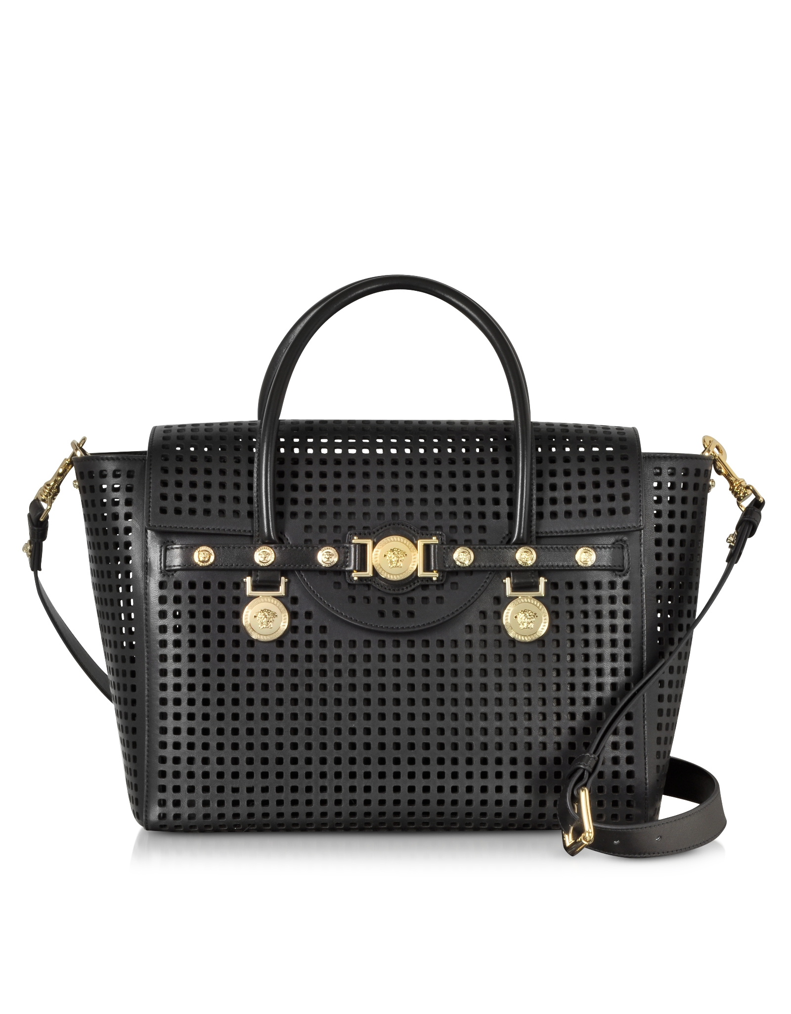 Versace Black Perforated Leather Signature Handbag in Black Lyst